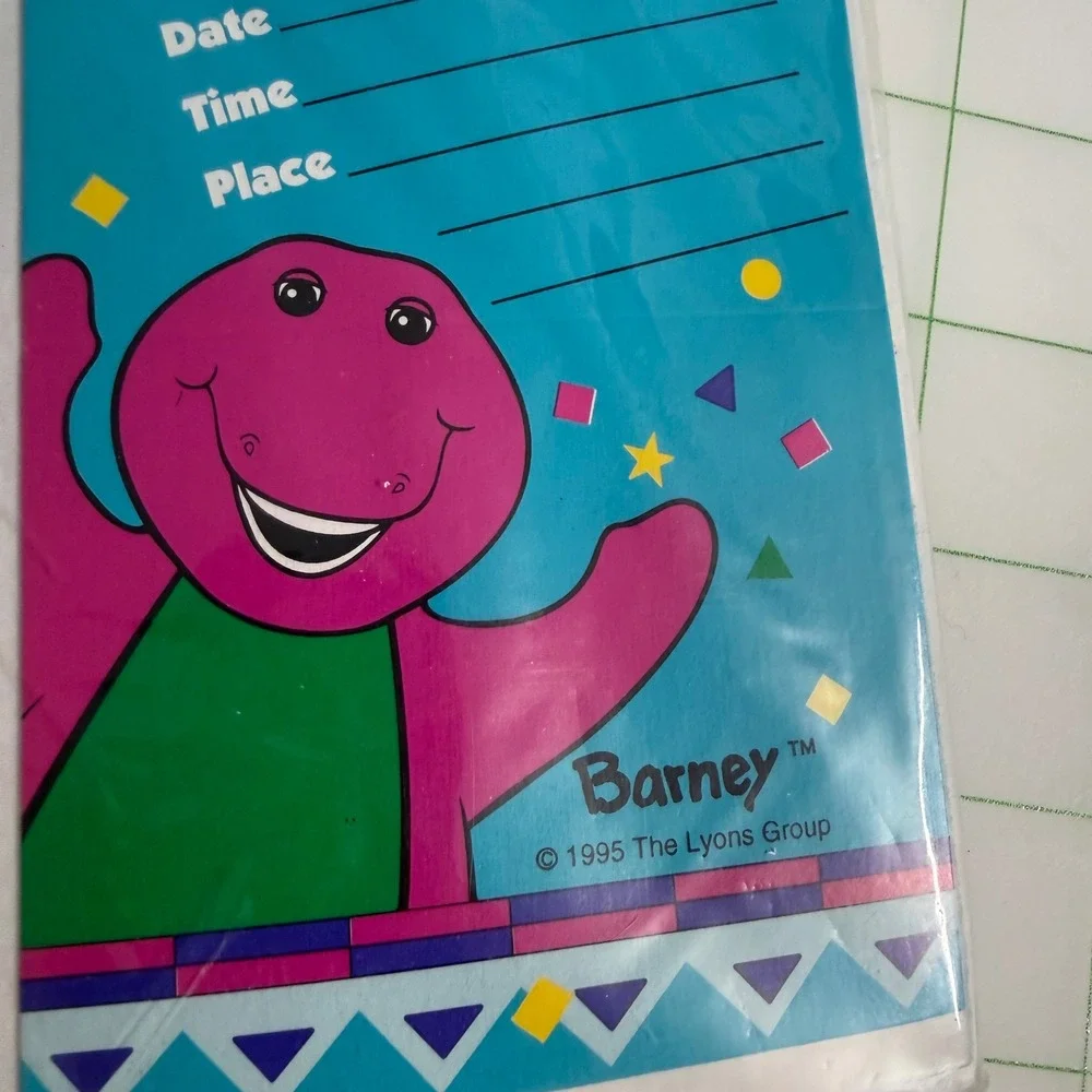 Vintage 90s Barney & Baby Bop BJ 8 Birthday Party Invitations 1995 NEW Cards